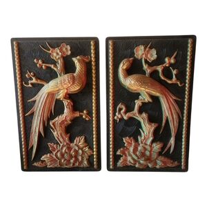 Vintage MCM Miller Studios Bird in Tree 3 D Wall Plaques Formed Plastic